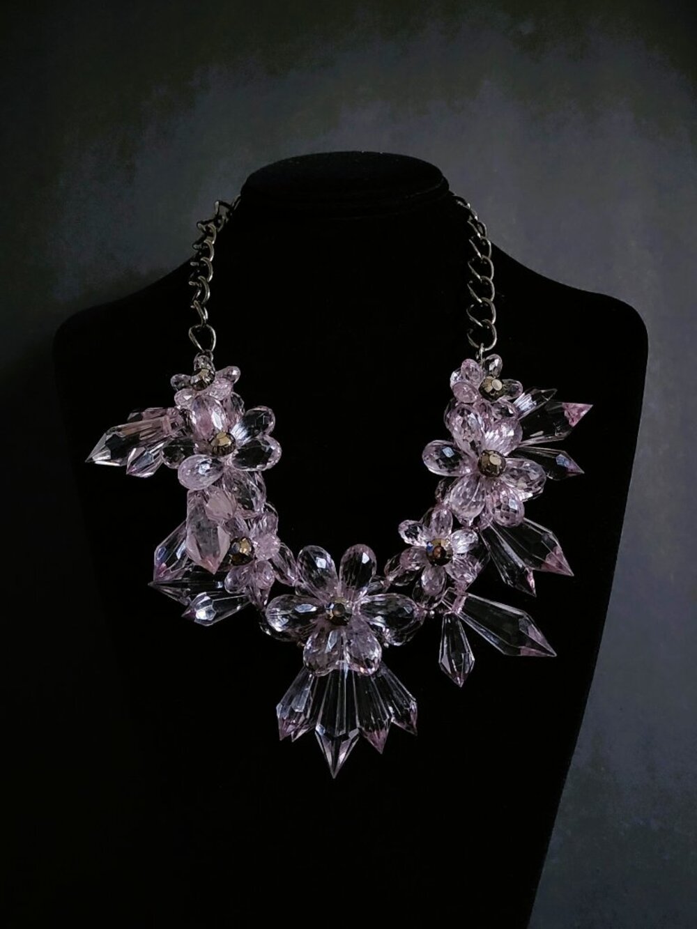 Vintage Late 90s Y2K Smokey Acrylic Floral Statement Choker Bib Necklace